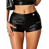 winkbay Women's Faux Leather Shorts Y2k Low Rise Party Club Grunge Booty Shorts Streetwear