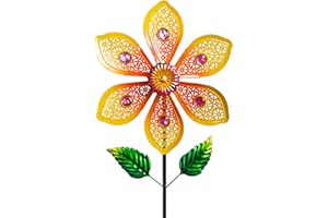 SENFLAME Metal Wind Spinners for Garden Decor Outdoor Windmill Sculptures, Durable Yard Art Wind Spinners Metal Wind Spinner for Patio Lawn Ornament (Bright Orange Flowers)