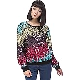 Anna-Kaci Women Juniors Sparkly Long Sleeve Sequin Pullover Sweatshirt Top,