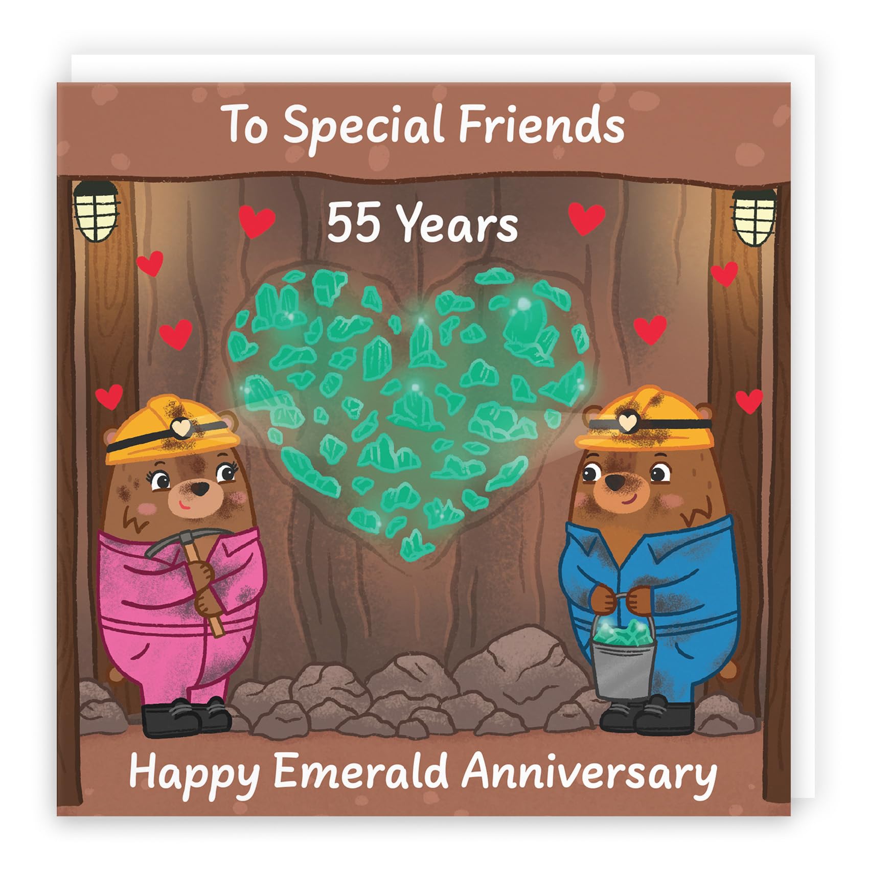 Hunts England - Special Friends 55th Anniversary Card - Emerald Anniversary - 55 Years - Cute Fun Bears Card - Love Story Collection