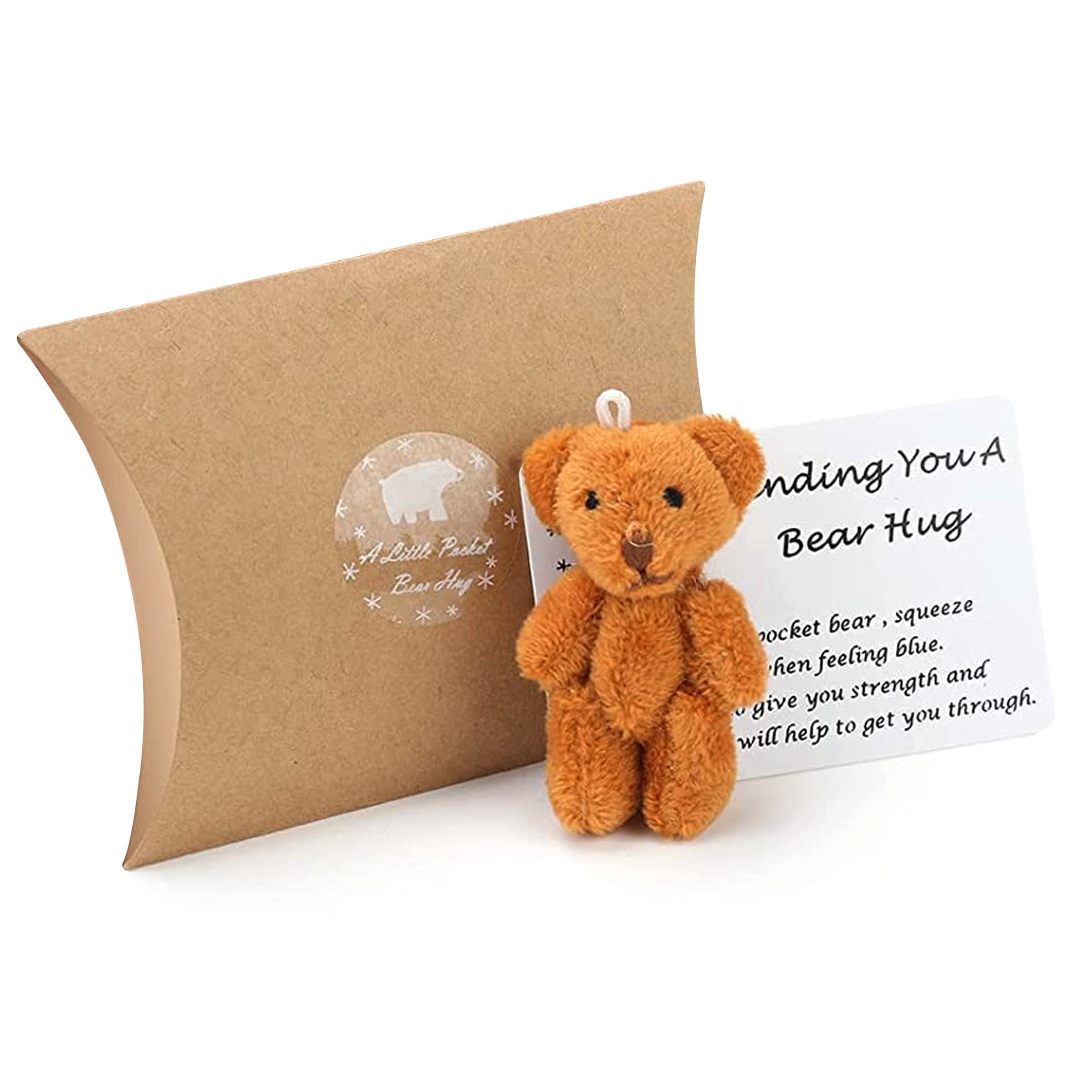 A Little Pocket Bear Hug, Sending You Pocket Hug Token, Cheer Up Thinking Of You Card Gifts for Women Kids, Miniature Plush Bear for Decoration and Comfort – Brown