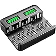 EBL Universal C D Battery Charger 8 Bay with LCD Display, Individual Fast Charging for AA AAA C D Ni-MH Rechargeable Batterie