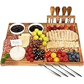 eleganlife Charcuterie Boards Set with Knives, Acacia Cheese Board Large, Charcuterie Platters with Compartments, Serving Boards Gifts for Wedding, Birthday and Housewarming Party