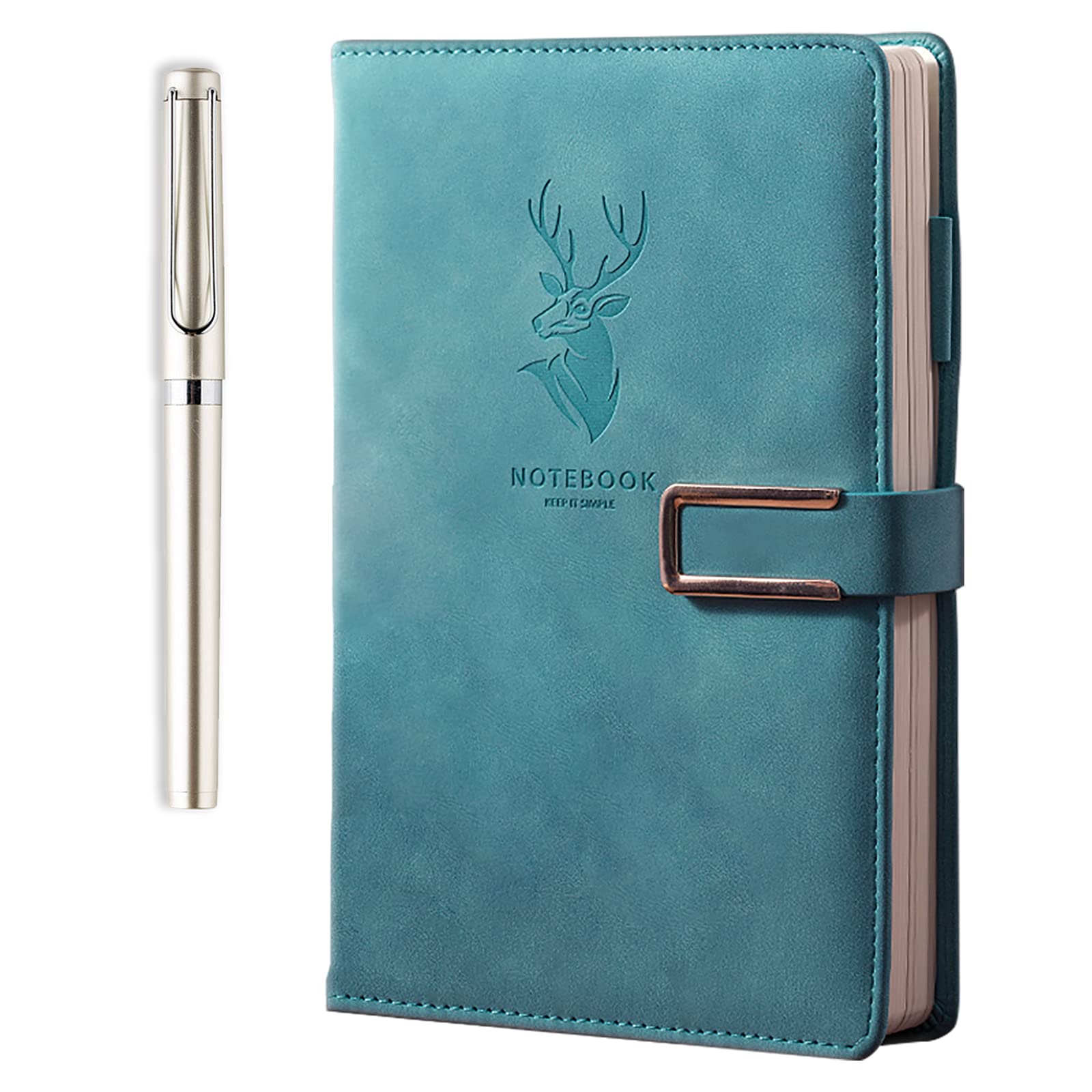 Simple Box Gift Set Super Thick Business Notebook A5 Buckle Sheepskin Notepad(Deer Head Design) PU Leather Hardcover Notepad，Journal, Diary Gift (Simple Box Blue)