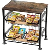 ULIKEUS 3-Layer Fruit Basket Kitchen Food Organizer and Rack Rolling Pantry Kitchen Cart On Wheels with Wood Top Table,Pull-O