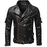 Lavnis Men's PU Leather Jacket Causal Belted Faux Leather