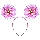 DIVINA VITAE Foil Strips Glitter Tinsel Headband White Hair Accessories for Women, Fluffy Pom Ball