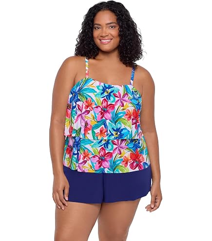 Trimshaper Womens Full Tummy Control Hank Swim Romper with