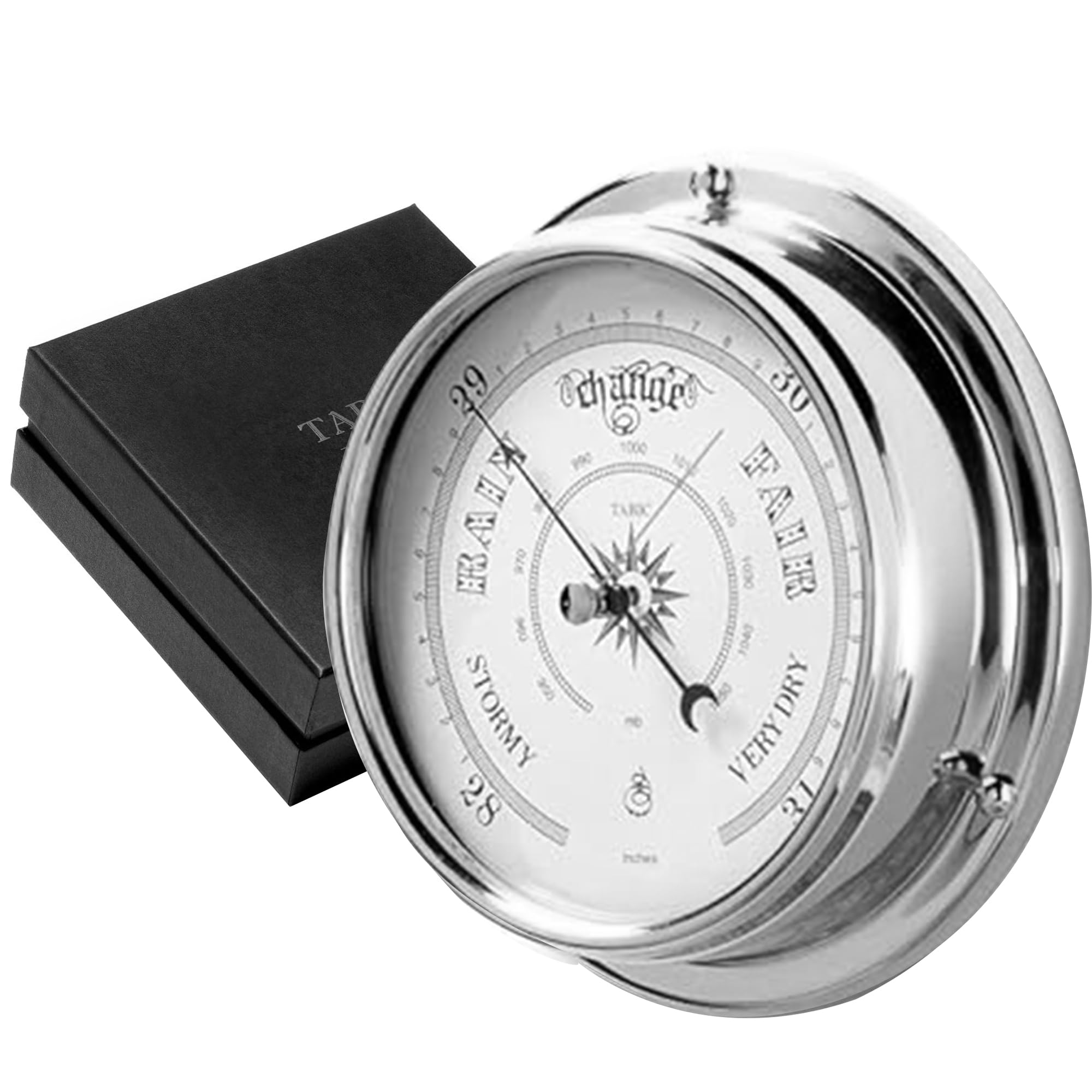 Tabic Traditional Barometer, Chrome Plated Brass Barometer , Heavy Brass Case, Chrome Plated, Weighs (1/2kg), Handmade in England