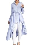 Dokotoo Womens Long Sleeve Button Down High Low Irregular Stripe Tops T Shirts with Belt
