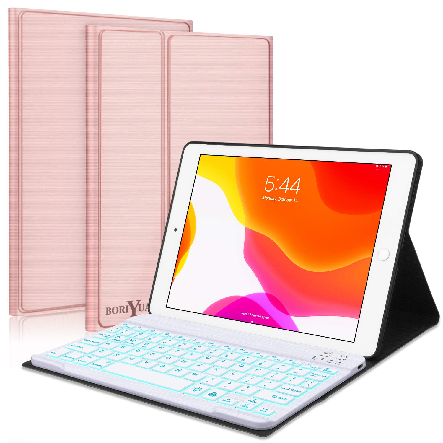 New iPad 10.2 8th 7th Generation 2019 Keyboard Case,Boriyuan 7 Colors Backlit Detachable Keyboard Slim Leather Folio Smart Cover for iPad 10.2 Inch/iPad Air 10.5"(3rd Gen)/iPad Pro 10.5 inch–Rose Gold