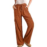 Sidefeel Womens Corduroy Pants Casual High Waisted Elastic Drawstring Cargo Loose Fit Wide Leg Pants with Pockets