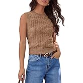 EZBELLE Summer Clothes Women's Crop Tank Shirts Cable Knit Sleeveless Sweaters Sxey Trendy Country Concert Ladies Top Khaki XL
