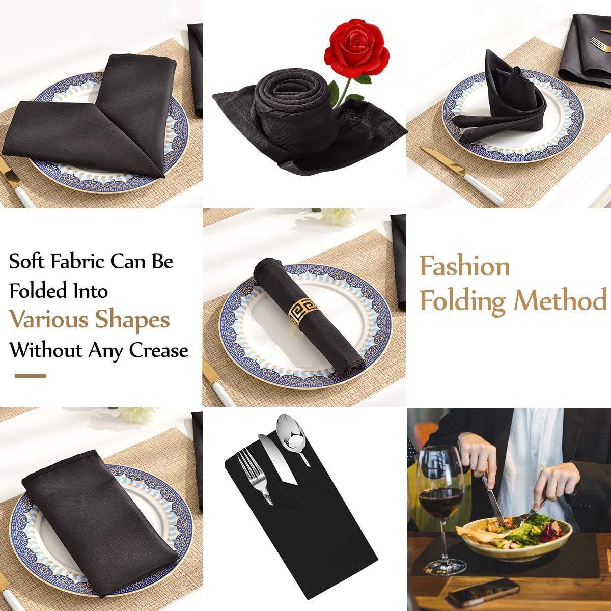 EVENTSDECO Cloth Napkins Black Basic Dinner Napkins 12 Pack 17 x 17 Inch Polyester Napkins for Dining Restaurant Hotel and Wedding: Home & Kitchen