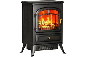 HOMCOM 22" Electric Fireplace Heater, Freestanding Fire Place Stove with Realistic LED Flames and Logs, and Overheating Protection, 725W/1450W, Black