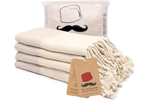 Bazaar Anatolia Turkish Hand Towels Set of 4 Bathroom Towels 39x19 inches 100% Cotton Bath Kitchen Towels with Hanging Loop Boho Farmhouse Decor - Herringbone Beige