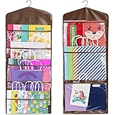Primode Gift Bag and Tissue Paper Storage, Hanging Organizer with Multiple Front and Back Pockets Double Sided, Organize Gift Wrap and Paper Bags 38 x 16 Inch (Brown)
