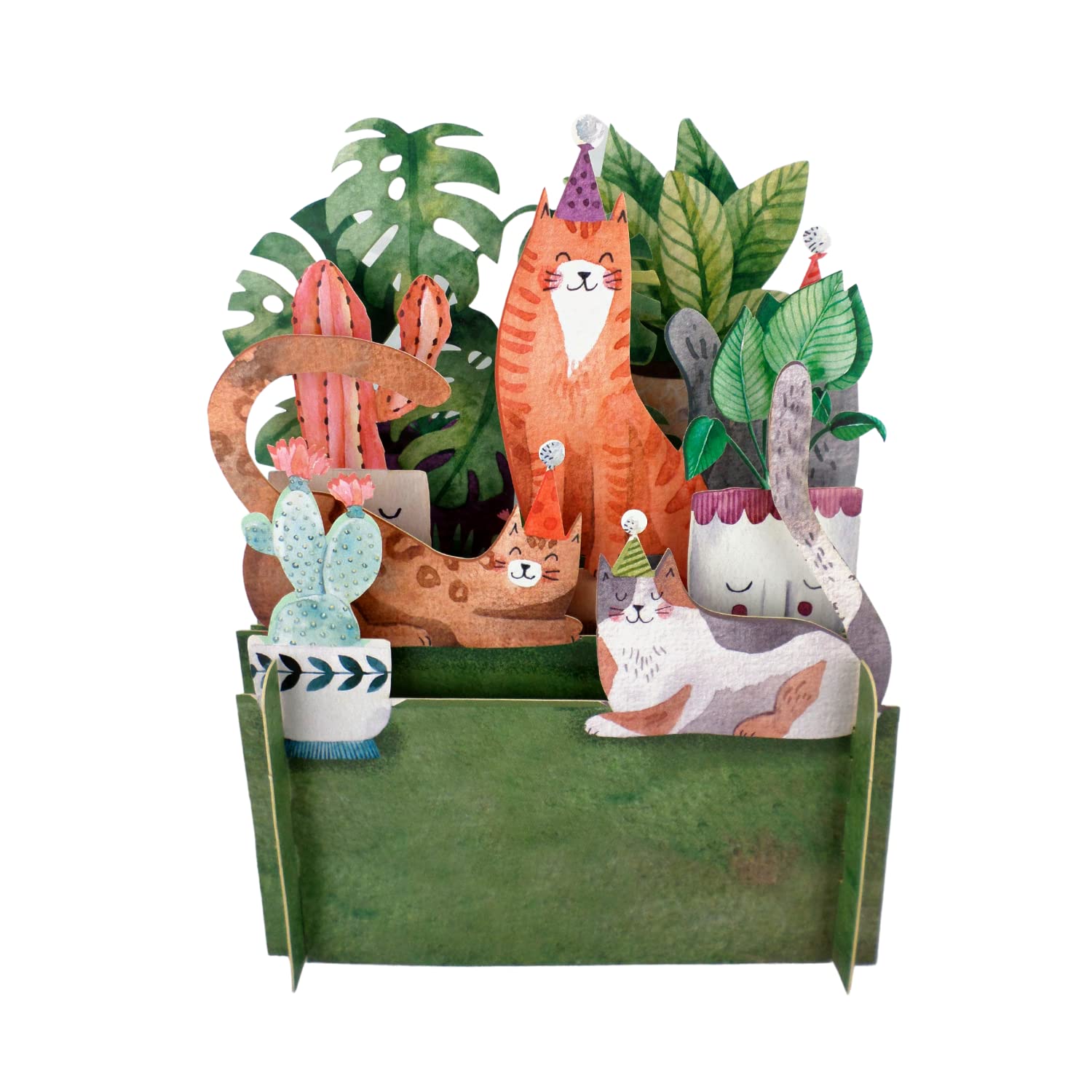 Fun Cat Party Birthday Celebration 3D Pop Up Card for Kids by Alljoy Cards KID026