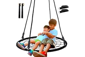 SUPER DEAL 40'' Spider Web Tree Swing Round Net Swing Platform Rope Swing Set for Kids Adult, 71" Detachable Nylon Rope with Swivel for Outdoor Backyard, Max 660 Lbs Extra Safe Steel Frame, Black