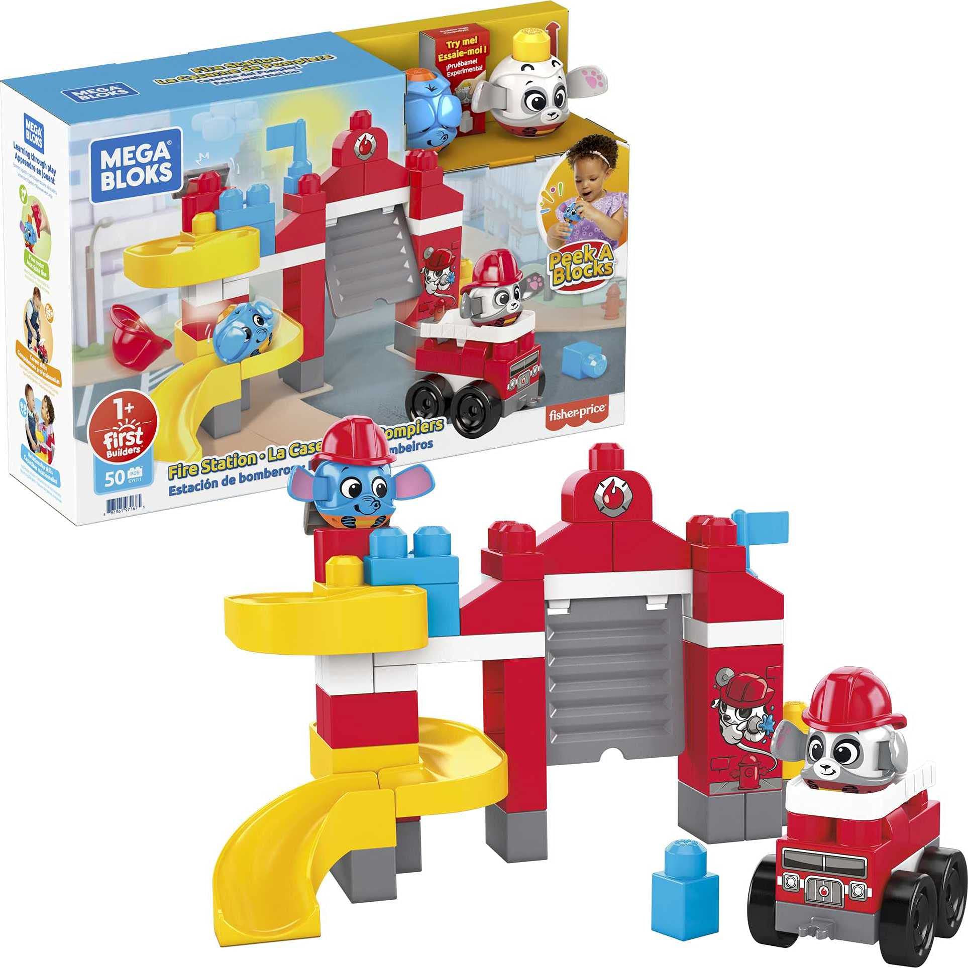 Mega Bloks, Peek A Blocks Fire Station GYH11, Building Toys for Toddlers (51 Pieces)