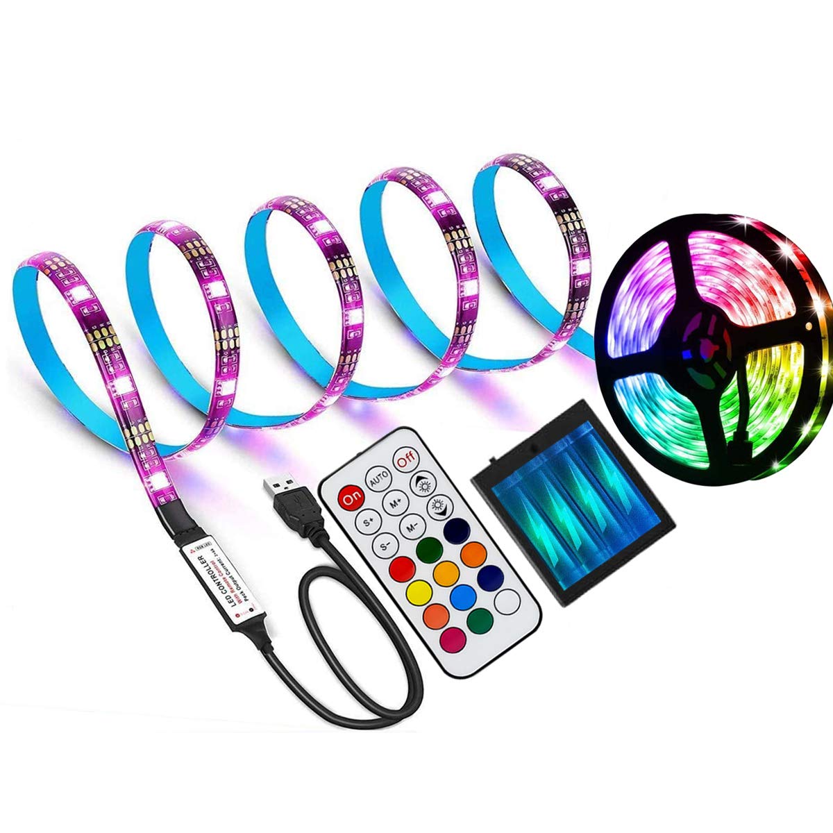 AIJIAER Battery Powered Led Strip Lights, 6.56ft, 21 Buttons Remote Controlled, DIY Indoor and Outdoor Decoration (2.1)