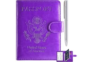RSAquar Unisex Faux Leather Passport and Vaccine Card Holder Combo, Purple, Slim and Lightweight with RFID Blocking Technology