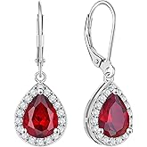 YL Halo Teardrop Dangle Drop Earrings 925 Sterling Silver Birthstone Leverback Jewelry for Women