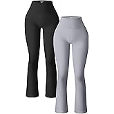 OQQ Women's 2 Piece Yoga Pants Ribbed Seamless Workout High Waist Bell Bottoms Flare Leggings