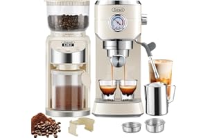 Gevi 20 Bar Espresso Coffee Machine with Burr Grinder Set | 35 Precise Grind Settings | Milk Frother for Latte Cappuccino | Professional Home Barista Kit | Gift for Coffee Lovers