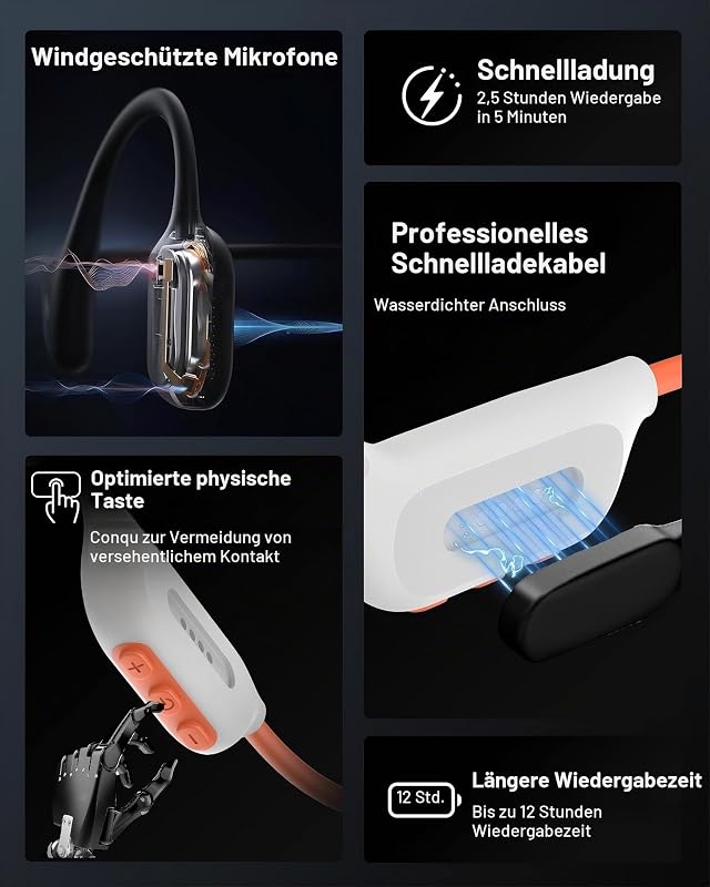 Knochenschall Kopfhörer Schwimmen, IPX8, 8 GB MP3, Bluetooth 6.0