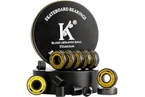 KVENI Premium Skateboard Bearings, 608rs Longboard Bearing Black Ceramic Balls - Titanium Coated - Precision Fast Spin ABEC Bearings with Washers and Spacers (Pack of 8)