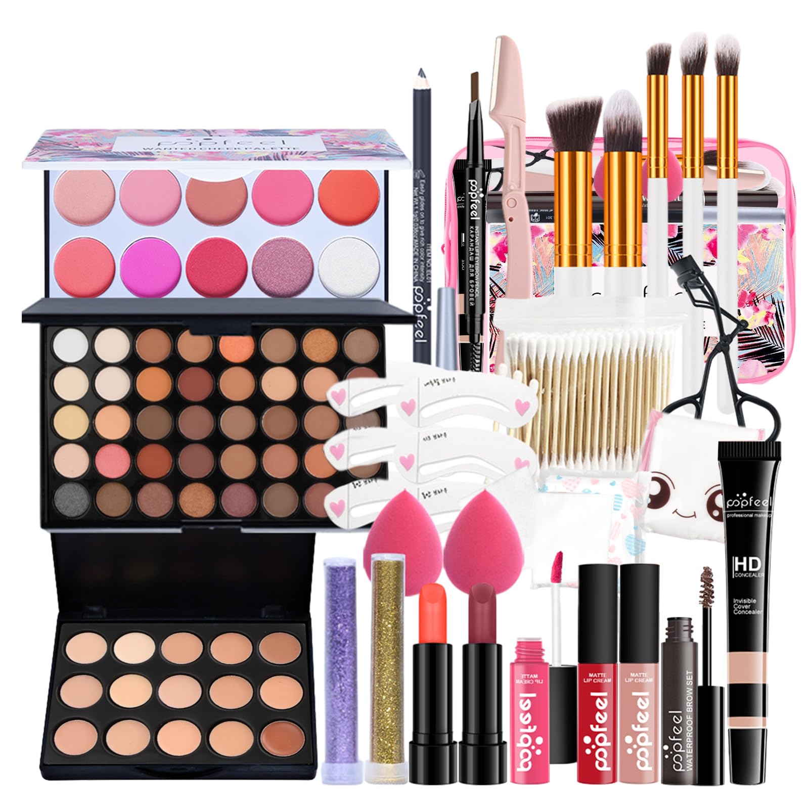 All-in-one Makeup Set Gift Surprise, Full Makeup Kit for Women Cosmetic Essential Starter Bundle Include Eyeshadow Palette Lipstick Concealer Face Powder Lipgloss Brush