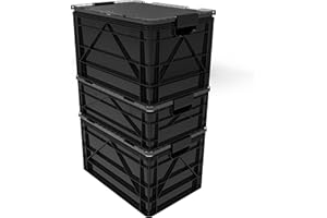 SIDIO CRATE Starter Pack - Two Full Size and One Half Size SidioCrate, Stackable Outdoor Organizer Storage Bins with Clear Lid and Dividers - Black