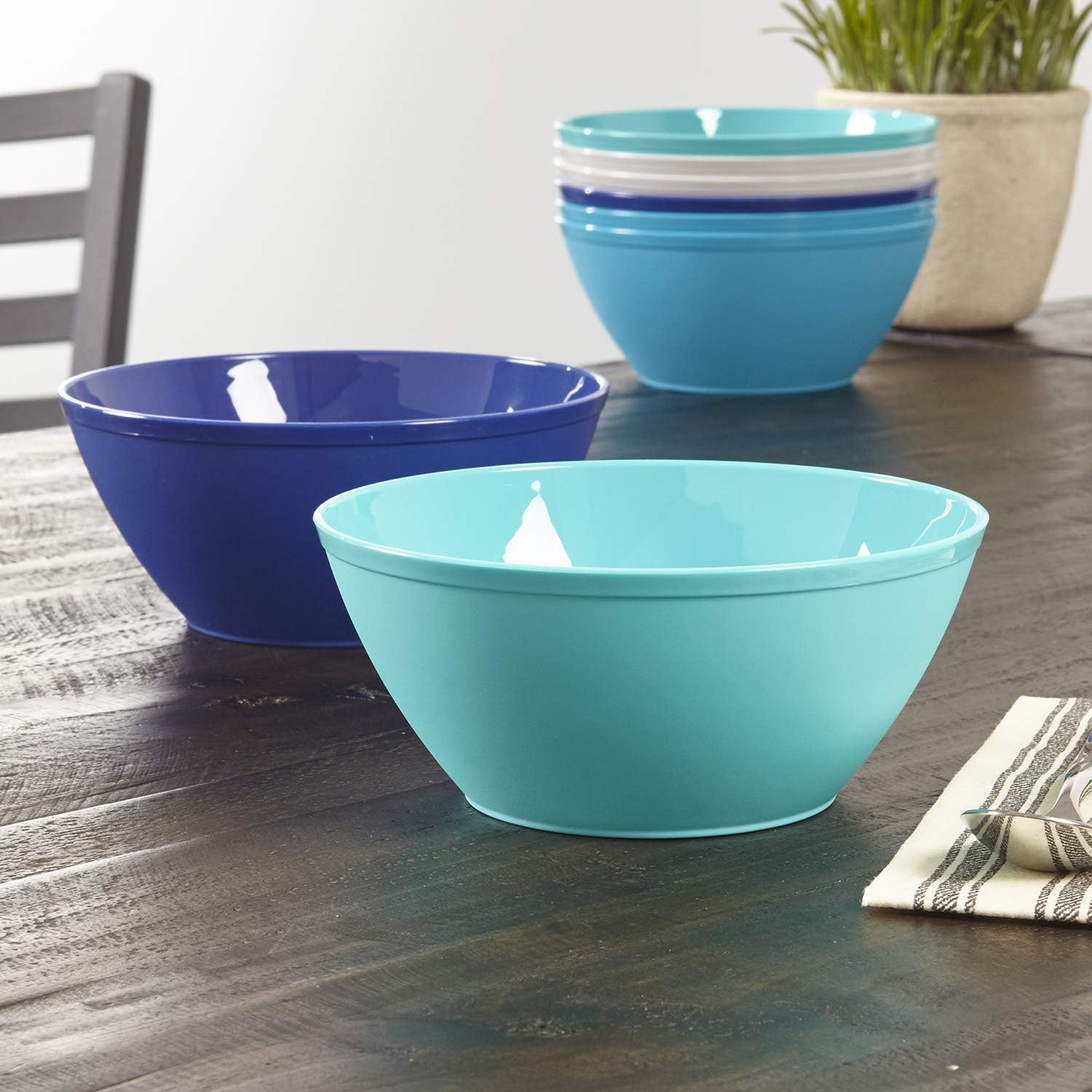 Fresco 6-inch Plastic Bowls for Cereal or Salad | set of 8 in 4 Coastal Colors: Kitchen & Dining