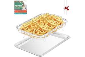 RIDGEPOLE 15.4"Air Fryer Basket for Oven, Oven Air Fryer Basket and Tray, Stainless Steel,50pcs Parchment Paper,1pc Air Fryer Guidance.