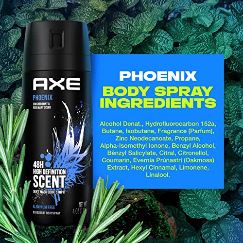 AXE BODY SPRAY DEODORANT PHOENIX FOR LONG LASTING ODOR PROTECTION DEODORANT FOR MEN FORMULATED WITHOUT ALUMINUM 4.0 OZ