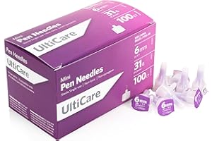 UltiCare Pen Needles 6mm (1/4”) x 31G Mini, 100 Count: for at-Home Insulin Injections, Compatible with Most Pen Injector Devices