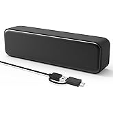 Computer Speakers for Desktop PC, External Speakers for Laptop, Mini Computer Soundbar for PC, Wired USB Plug in Speakers with Loud Sound, Deep Bass, Wide Compatibility – Bult-in USB C to USB Adapter