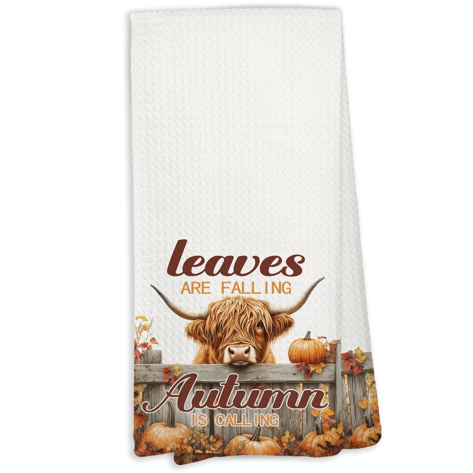 Photo 1 of *2 Pack* KTYHD Fall Highland Cow Kitchen Decor Towels,Fall Decortions for Home,Leaves are Falling Autumn is Calling Highland Cow Dish Towels for Kitchen,Autumn Western Farmhouse Animals Decorative Hand Towels