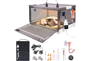PAULOZYN Puppy Incubator with Heating and Oxygenator, Incubator for Puppies, Kitten Incubator, Dog Incubator for Puppies, Puppy Whelping Supplies with Puppy Bed Mat, Temperature and Humidity Detection