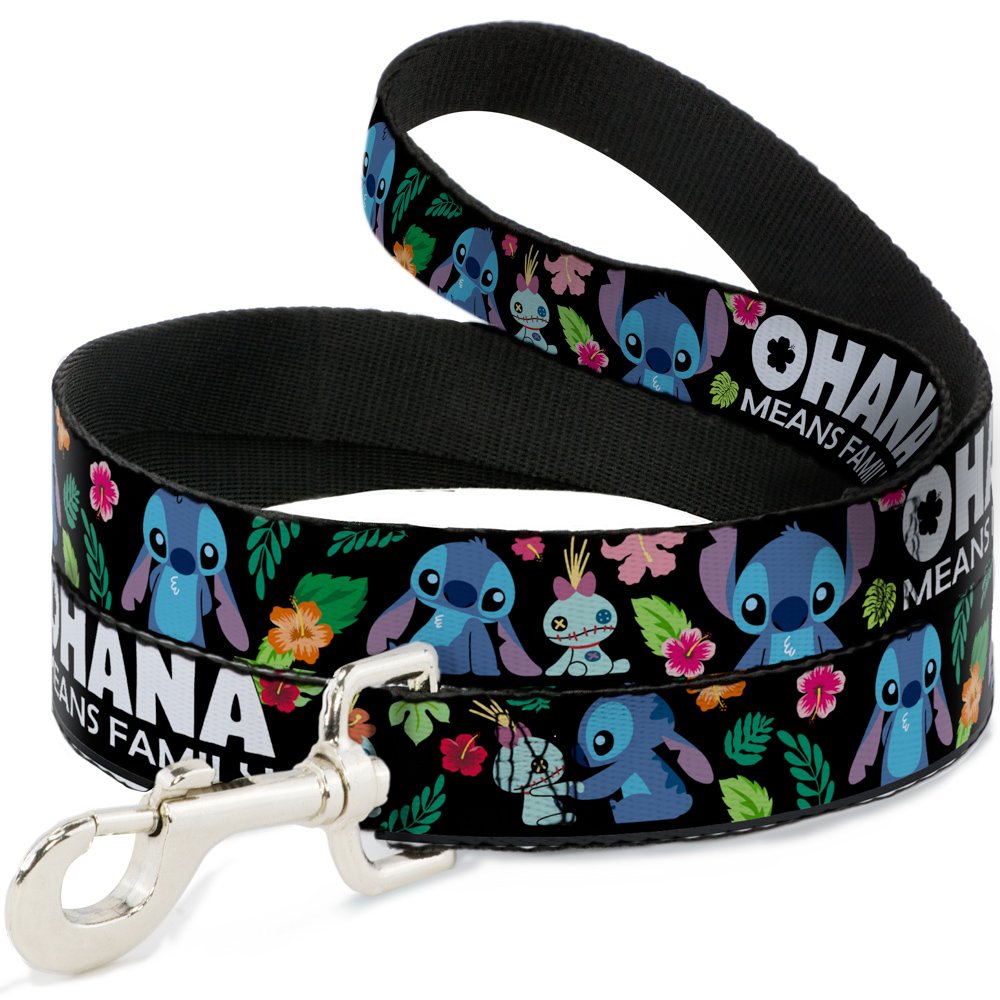 Buckle Down "OHANA MEANS FAMILY/Stitch & Scrump Poses/Tropical Flora Multi Color Pet Leash, 6' x 1/2"