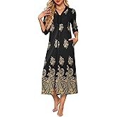 Ekouaer Women's Zipper Robe 3/4 Sleeves Housecoat Full Length Nightgown Soft Loungewear Robe with Pockets S-3XL