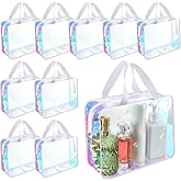 Sweetude 10 Pcs Large Clear Toiletry Bag Large Capacity Travel Iridescent Makeup Bag PVC Clear Plastic Tote Punch Cosmetic Clothes Organizer for Women Men(White)