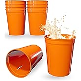 PartyPrints 10 Pack 16 oz Orange Reusable Blank Plastic Cups, Stadium Cups Bulk – BPA Free Top Rack Dishwasher Safe, Party Colored Cups Perfect for Weddng, Birthday Graduation, Clubs