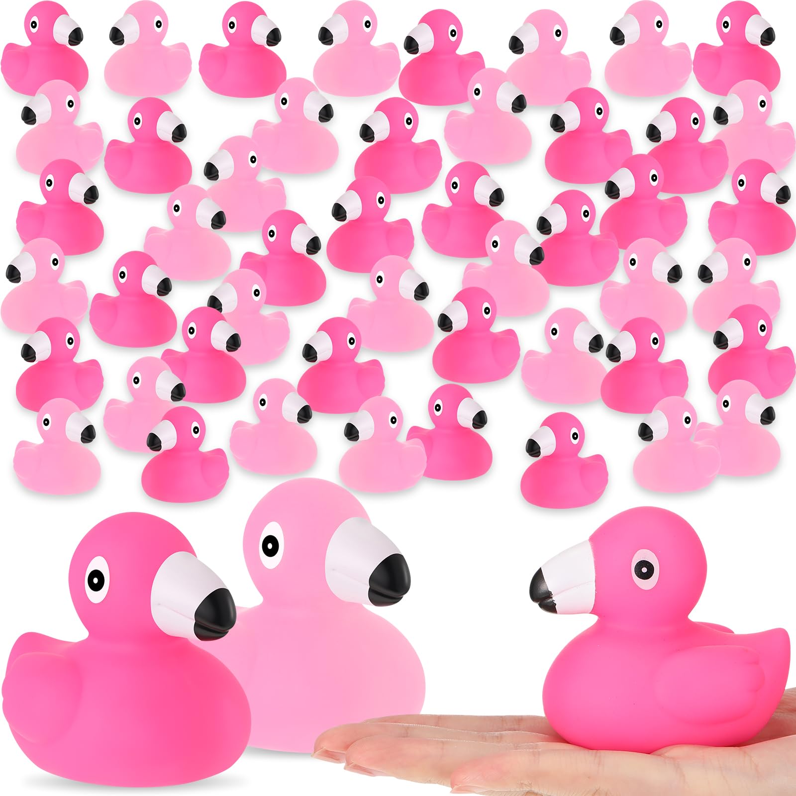 Photo 1 of Jerify 100 Pcs Flamingo Rubber Duck Bulk Rose Pink Light Pink Flamingo Bath Floating Ducks Summer Beach Rubber Ducks for Shower Duck Party Favors Decor Prize with Storage Bag