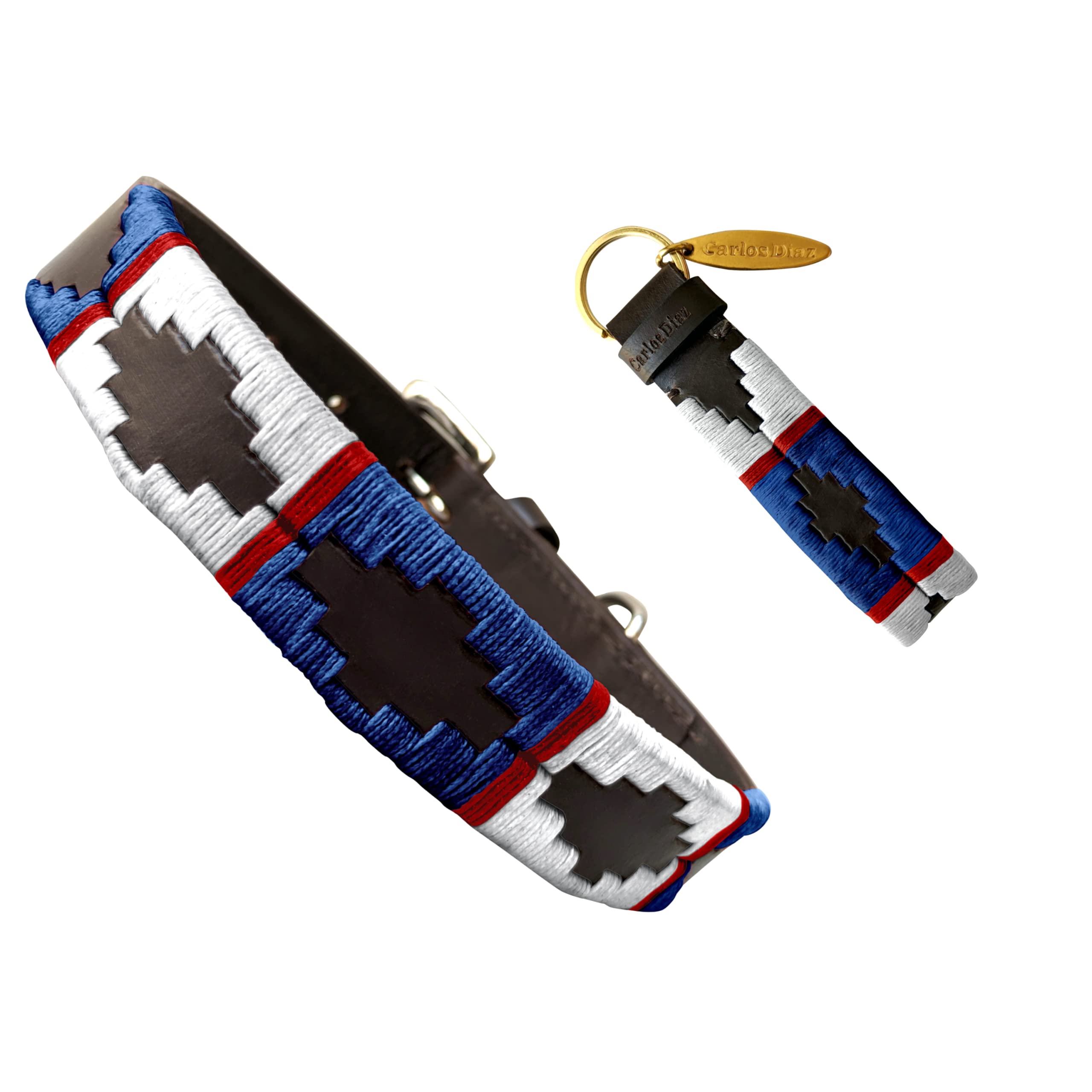 Carlos Diaz Genuine Leather Waxed Embroidered Polo Dog Collar XS