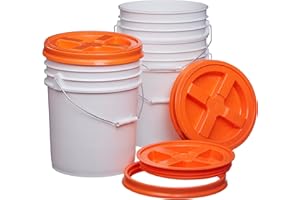 Consolidated Plastics 5 Gallon White Food Grade Buckets + Orange Gamma Seal Lids, BPA Free Container Storage, Durable HDPE Pails, Made in USA (3 Pack)