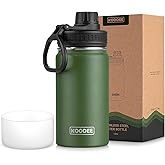 koodee 12 oz Water Bottle Stainless Steel Vacuum Insulated Wide Mouth Water Flask with Leakproof Spout Lid, Reusable Metal Water Bottle for Boys BPA Free(Grass Green)