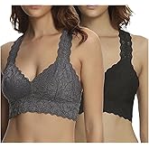 Felina Women's Lace Bralette 2 Pack. Color Black & Gray. Size: XLarge.