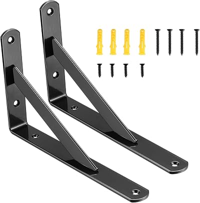 HAOCHEN Heavy Duty Shelf Brackets 2 Pcs 120x200 mm Black Triangle Shelving